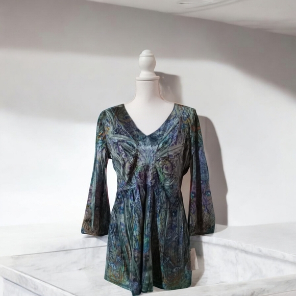 Apt. 9 Tops - APT. 9 VELVET PEACOCK PRINT PULLOVER TOP SIZE LARGE NWT 3/4 SLEEVES